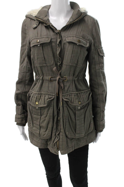 Sanctuary Womens Anorak Jacket Green Cotton Zip Long Sleeve Size XS