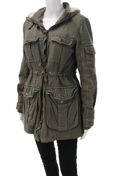 Sanctuary Womens Anorak Jacket Green Cotton Zip Long Sleeve Size XS