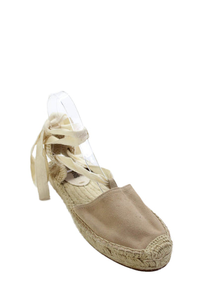 Soludos Womens Suede Lace Up Slingbacks Espadrille Flats Beige Size 6.5