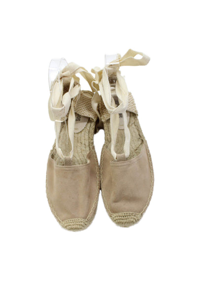 Soludos Womens Suede Lace Up Slingbacks Espadrille Flats Beige Size 6.5