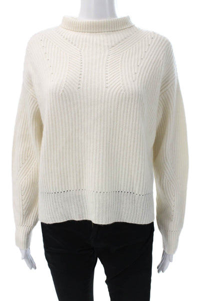 Aqua Cashmere Women Cashmere Pullover Mock Neck Long Sleeve Ivory Size S