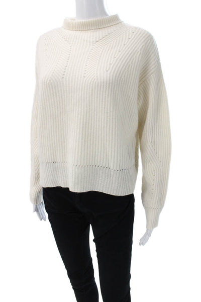 Aqua Cashmere Women Cashmere Pullover Mock Neck Long Sleeve Ivory Size S