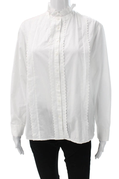 Ba&Sh Womens Basic White 100% Cotton High Neck Long Sleeve Blouse Size 2