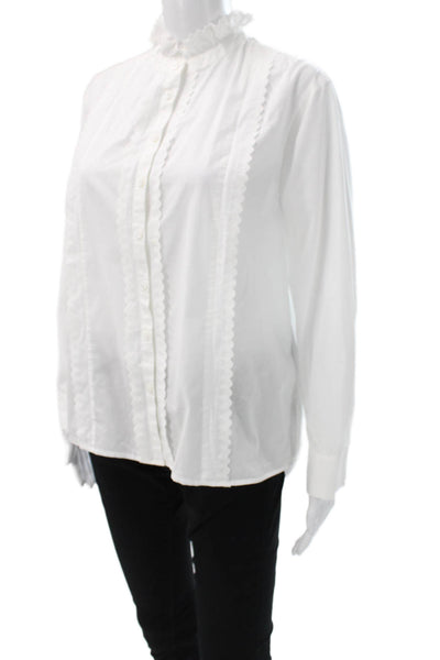 Ba&Sh Womens Basic White 100% Cotton High Neck Long Sleeve Blouse Size 2