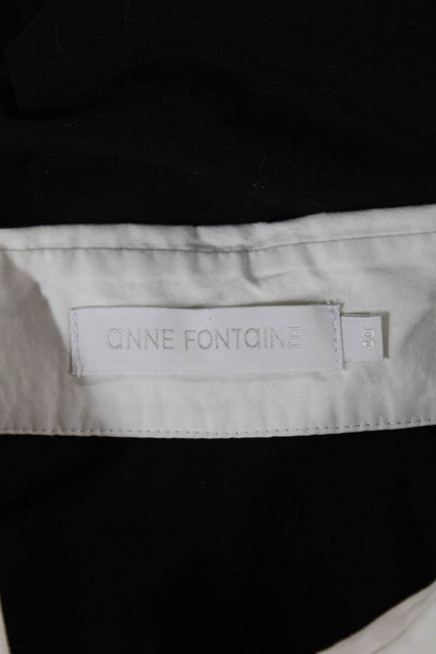 Anne Fontaine Women Button-Up Cotton Collared 3/4 Sleeve Black Blouse Size 40