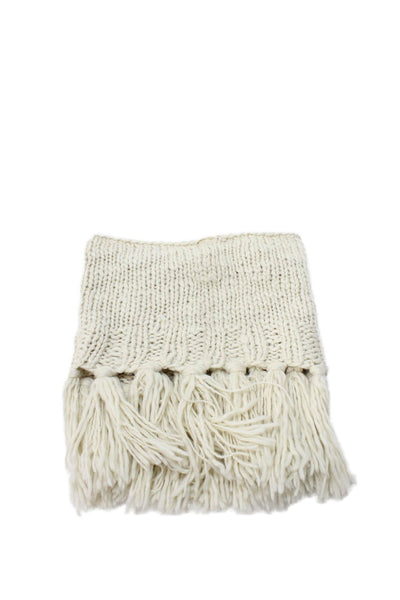 Scoop NYC Womens Tassel Trim Woven Knit Scarf Winter White
