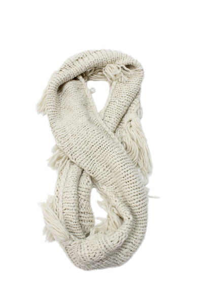 Scoop NYC Womens Tassel Trim Woven Knit Scarf Winter White