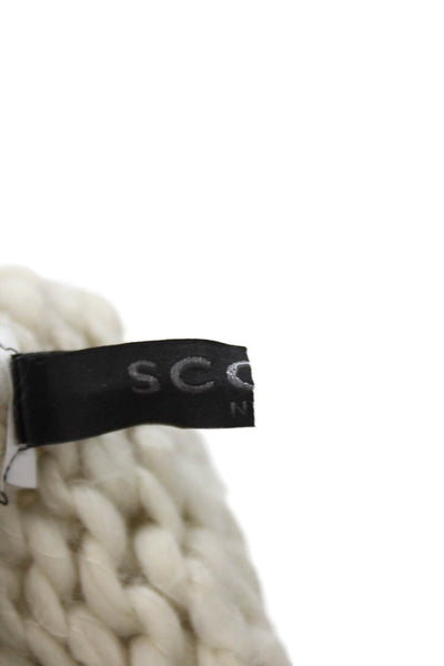 Scoop NYC Womens Tassel Trim Woven Knit Scarf Winter White