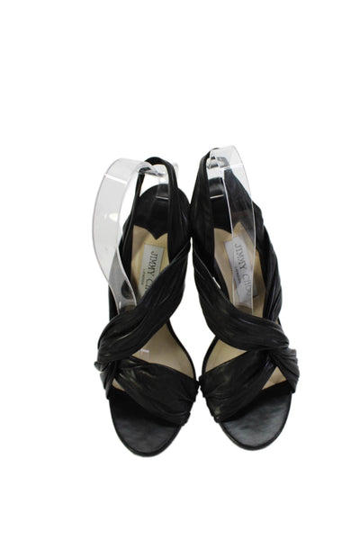 Jimmy Choo Women's Open Toe Slingback Stiletto Sandals Black Size 38.5