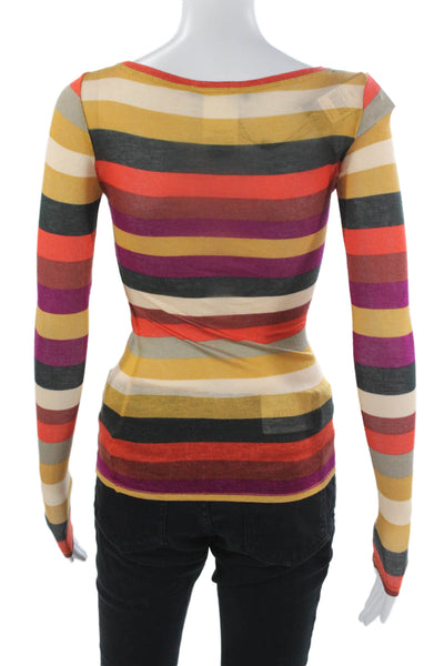 BCBGMAXAZRIA Women Basic Long Sleeve Boat Neck Modal TShirt Multicolor Size 2XS