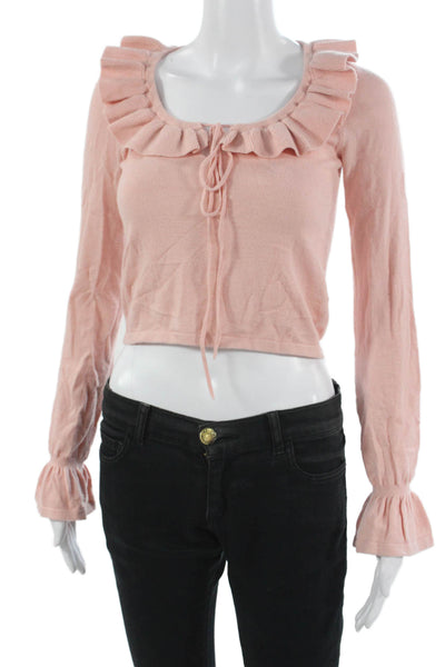 Tularosa Womens Pullover Sweater Pink Square Neck Long Sleeve Polyester Size XS
