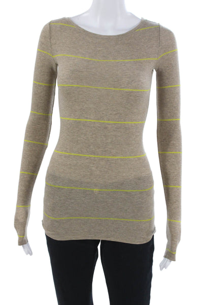 BCBGMAXAZRIA Women Tunic Striped Lyocell Long Sleeve Beige Size 2XS