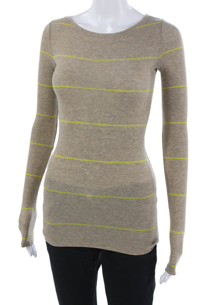 BCBGMAXAZRIA Women Tunic Striped Lyocell Long Sleeve Beige Size 2XS