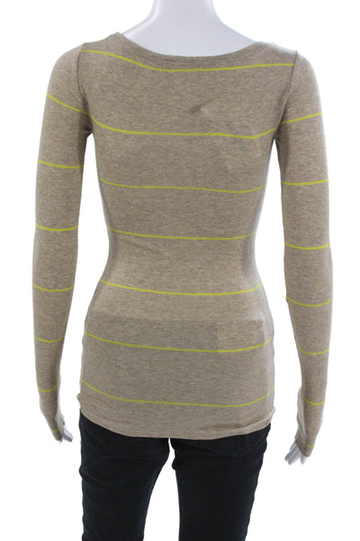 BCBGMAXAZRIA Women Tunic Striped Lyocell Long Sleeve Beige Size 2XS