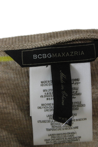 BCBGMAXAZRIA Women Tunic Striped Lyocell Long Sleeve Beige Size 2XS