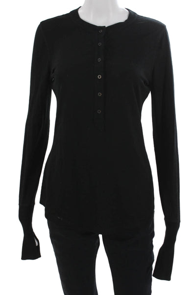 Lululemon Women Black Basic Henley Long Sleeve T-Shirt Nylon Size 8