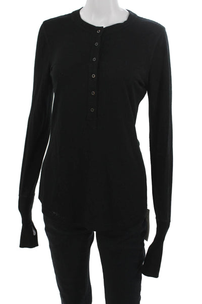 Lululemon Women Black Basic Henley Long Sleeve T-Shirt Nylon Size 8