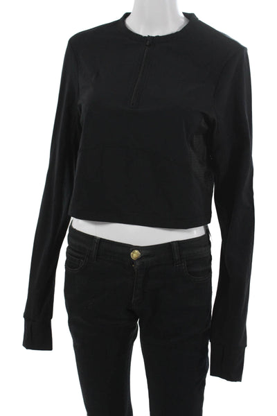 Sweaty Betty Womens Cropped Pullover Black High Neck Long Sleeve Size L