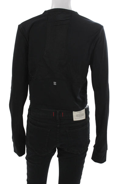 Sweaty Betty Womens Cropped Pullover Black High Neck Long Sleeve Size L
