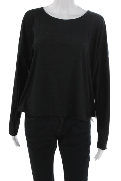 Beyond Yoga Womens Basic Boat Neck Long Sleeve T-Shirt Gray Nylon Size M