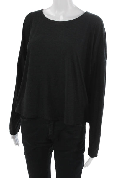 Beyond Yoga Womens Basic Boat Neck Long Sleeve T-Shirt Gray Nylon Size M