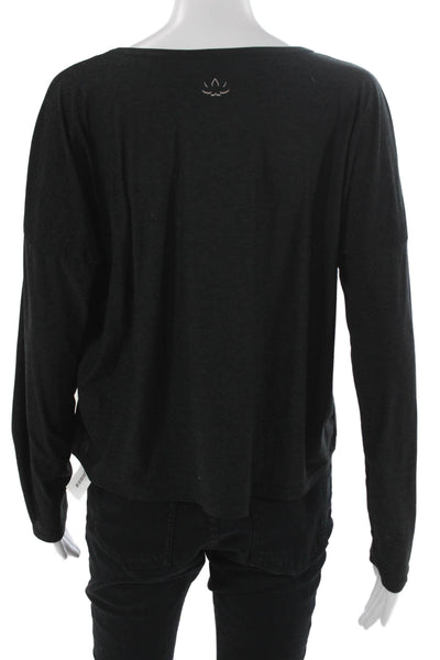 Beyond Yoga Womens Basic Boat Neck Long Sleeve T-Shirt Gray Nylon Size M