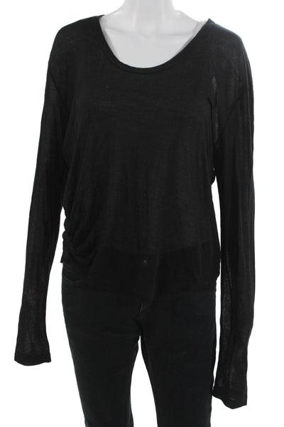 Carbon 38 Women Basic Casual Long Sleeve Scoop Neck Black Nylon Top Size M