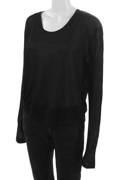 Carbon 38 Women Basic Casual Long Sleeve Scoop Neck Black Nylon Top Size M