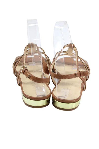 J Crew Women's Open Toe Leather Strappy Buckle Flat Sandals Brown Size 5.5