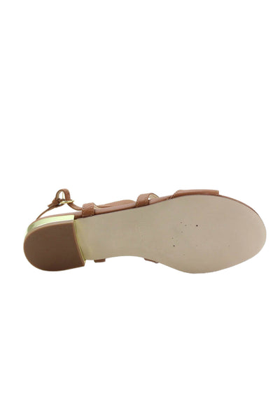 J Crew Women's Open Toe Leather Strappy Buckle Flat Sandals Brown Size 5.5