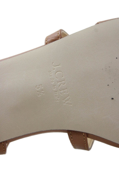 J Crew Women's Open Toe Leather Strappy Buckle Flat Sandals Brown Size 5.5