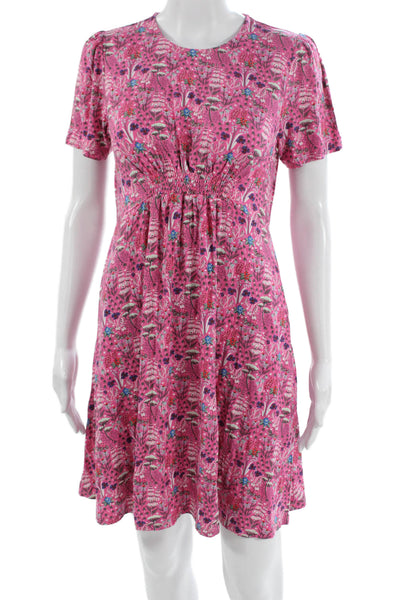 Boden Women Fit & Flare Pink Floral Short Sleeve Round Neck Dress Size 8P