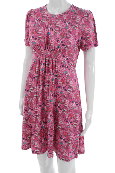 Boden Women Fit & Flare Pink Floral Short Sleeve Round Neck Dress Size 8P