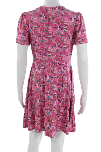 Boden Women Fit & Flare Pink Floral Short Sleeve Round Neck Dress Size 8P
