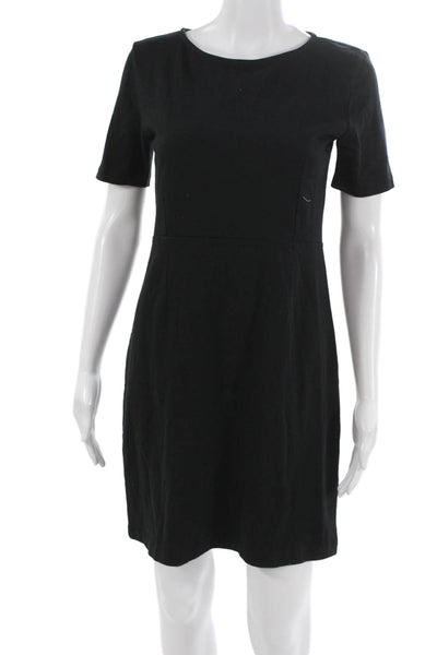J Crew Women Black Sheath Dress Short Sleeve Crew Neck Cotton Zip Size 6P