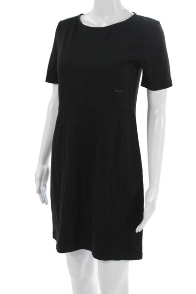 J Crew Women Black Sheath Dress Short Sleeve Crew Neck Cotton Zip Size 6P