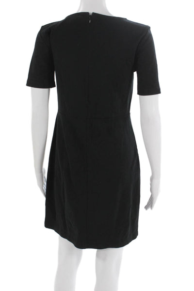 J Crew Women Black Sheath Dress Short Sleeve Crew Neck Cotton Zip Size 6P