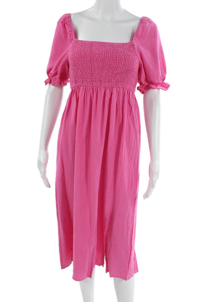 R. Vivimos Women Maxi Cotton Pink Square Neck Short Sleeve Dress Size S