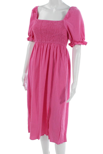 R. Vivimos Women Maxi Cotton Pink Square Neck Short Sleeve Dress Size S
