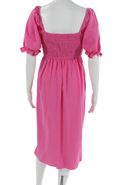 R. Vivimos Women Maxi Cotton Pink Square Neck Short Sleeve Dress Size S