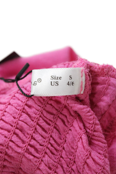 R. Vivimos Women Maxi Cotton Pink Square Neck Short Sleeve Dress Size S