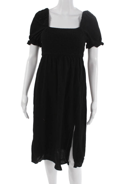 R. Vivimos Women Fit & Flare Black Square Neck Short Sleeve Dress Size S