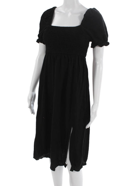 R. Vivimos Women Fit & Flare Black Square Neck Short Sleeve Dress Size S