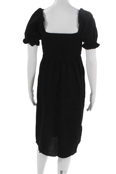 R. Vivimos Women Fit & Flare Black Square Neck Short Sleeve Dress Size S