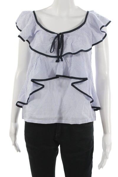 J Crew Women Striped Blue Scoop Neck Cotton Short Sleeve Blouse Size 2P