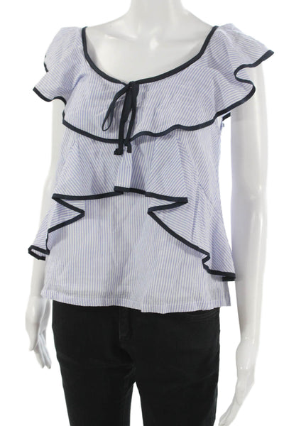J Crew Women Striped Blue Scoop Neck Cotton Short Sleeve Blouse Size 2P
