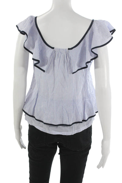J Crew Women Striped Blue Scoop Neck Cotton Short Sleeve Blouse Size 2P