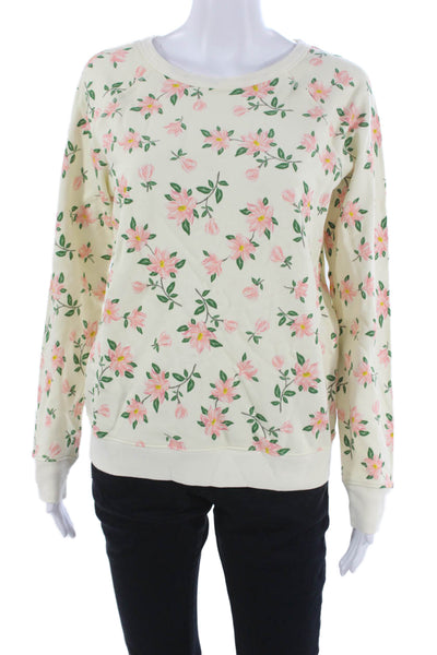 Draper James Womens Floral Pullover Sweatshirt Ivory Long Sleeve Size S