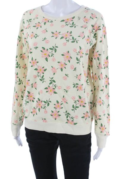 Draper James Womens Floral Pullover Sweatshirt Ivory Long Sleeve Size S