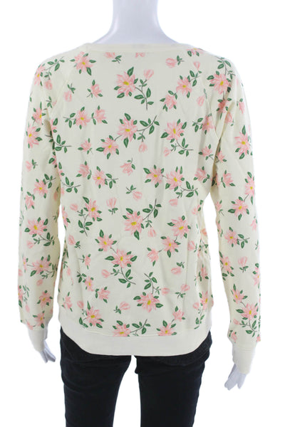 Draper James Womens Floral Pullover Sweatshirt Ivory Long Sleeve Size S